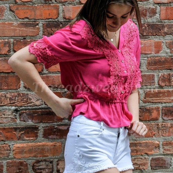 *Last One* Available by Angela Pink Crochet Detail Blouse - Picture 3 of 5